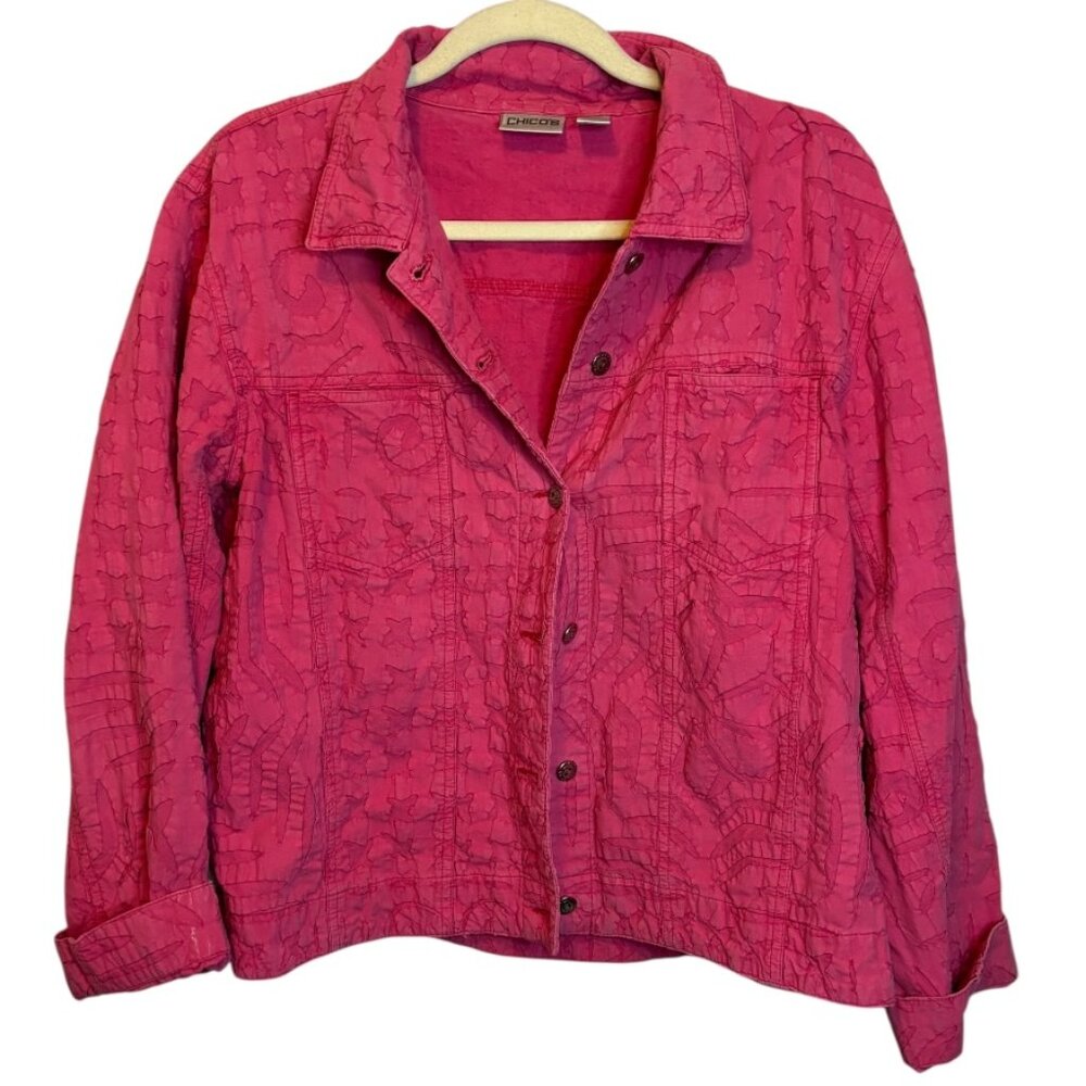 Chico's Jacket Women's Size Large Stars Swirls Pink Chicos 2‎
